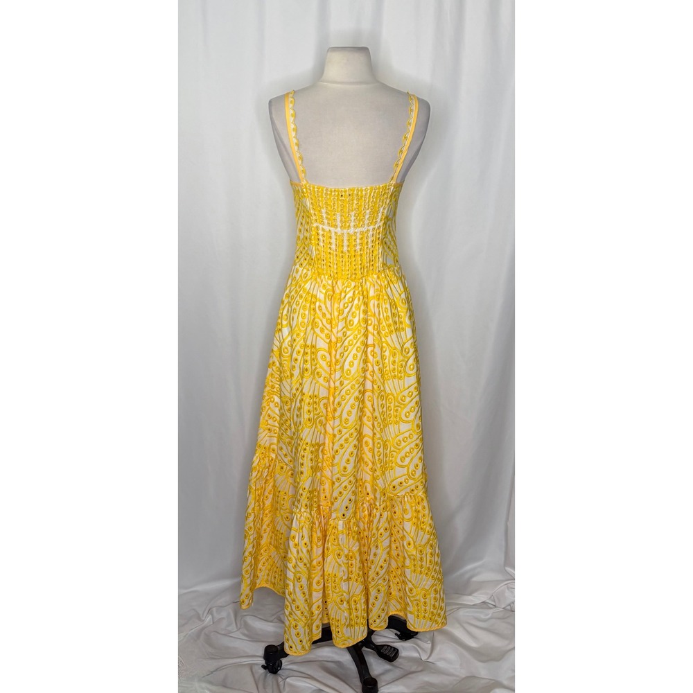 JARDINVUE Lace Buttoned Ruffle Hem Cami Midi Dress Yellow Embroidered X-Small - Picture 10 of 15